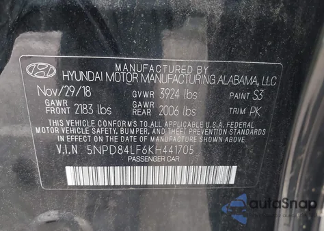 2019 Hyundai Elantra Sel из США, поврежденный, VIN 5NPD84LF6KH441705